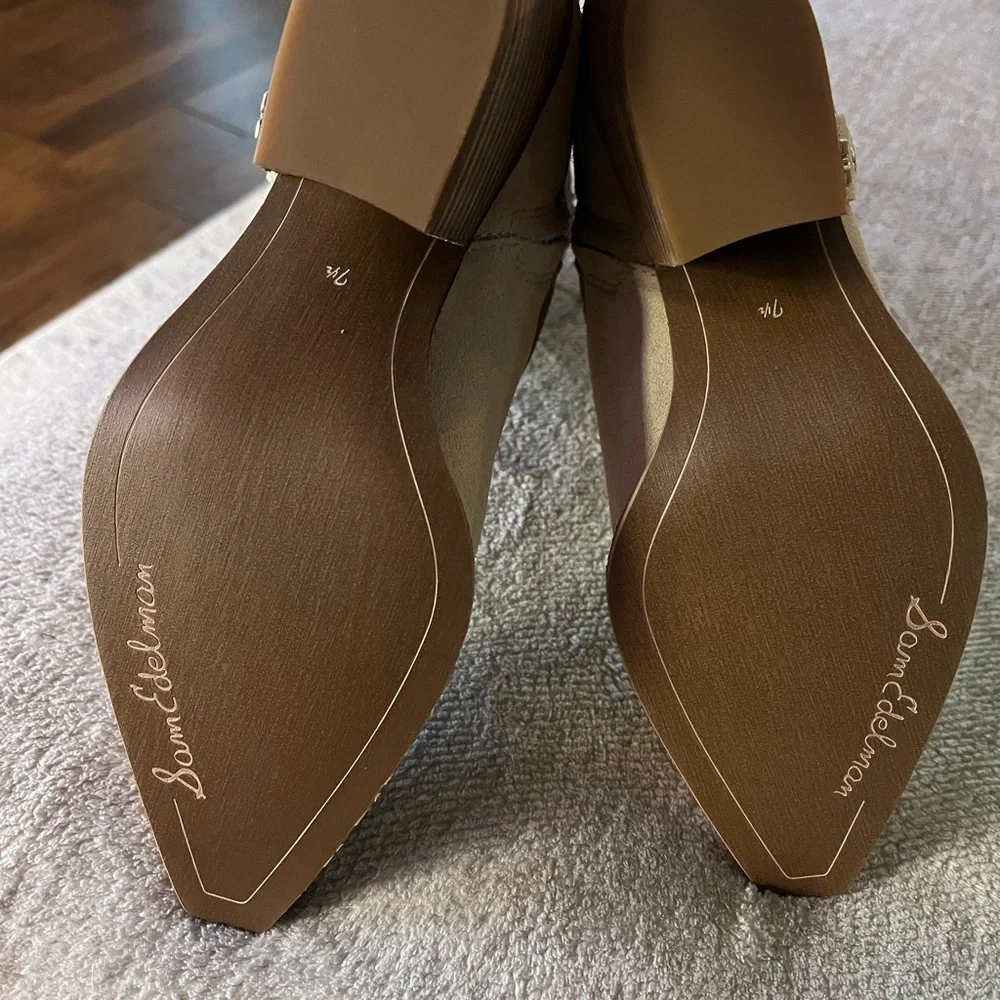 Sam Edelman Tan Heeled Boots with Western Flair - Picture 3 of 6